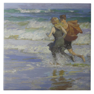 Barn i Beach (av Edward Henry Potthast) Kakelplatta
