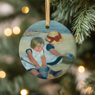 Barn i Beach Mary Cassatt vykort Julgransprydnad Keramik