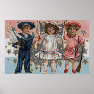 Barn i blått, vitt och Rosa Poster