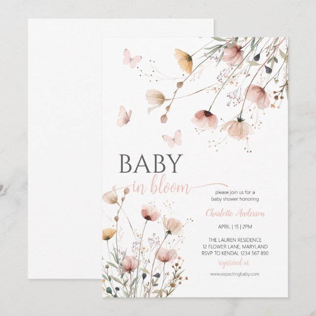 Barn i blommande vildblomma Baby Shower Inbjudan (Fram/baksida)