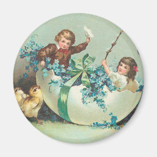 Barn i Blommigt Eggshell Boat Vintage Magnet