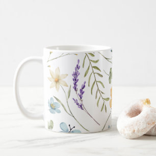 Barn i blomsterträdgård vildblomma kaffemugg