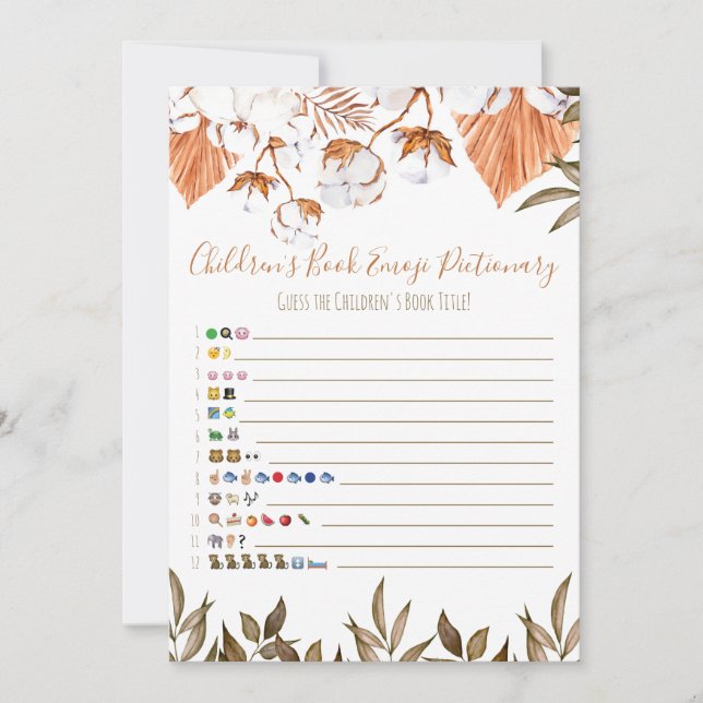 Barn i bomullsblomman Barn i Bok Emoji Baby Shower Inbjudningar (Framsida)