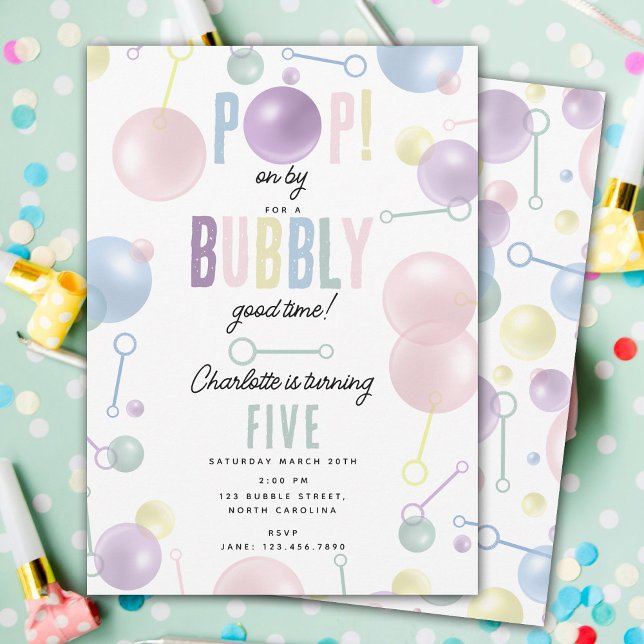 Barn i Bubble Party POP på födelsedagen Inbjudningar (Kids Bubble Party POP on By Birthday Invitation)