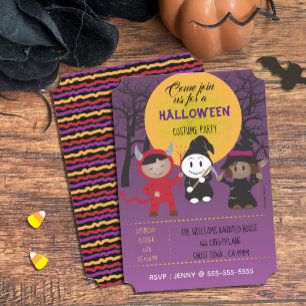 Barn i Costume Halloween fest Lila-inbjudan Inbjudningar