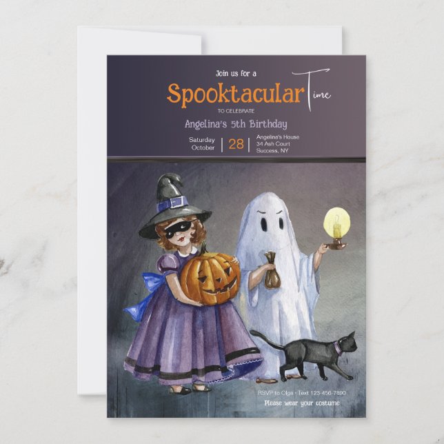 Barn i Costume Halloween Födelsedagsfest Inbjudningar (Framsida)