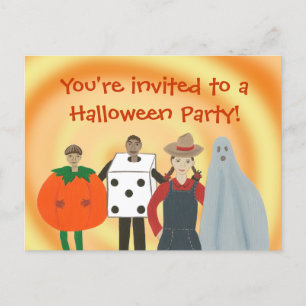 Barn i Costumes, vykort i Halloween fest Inbjudan