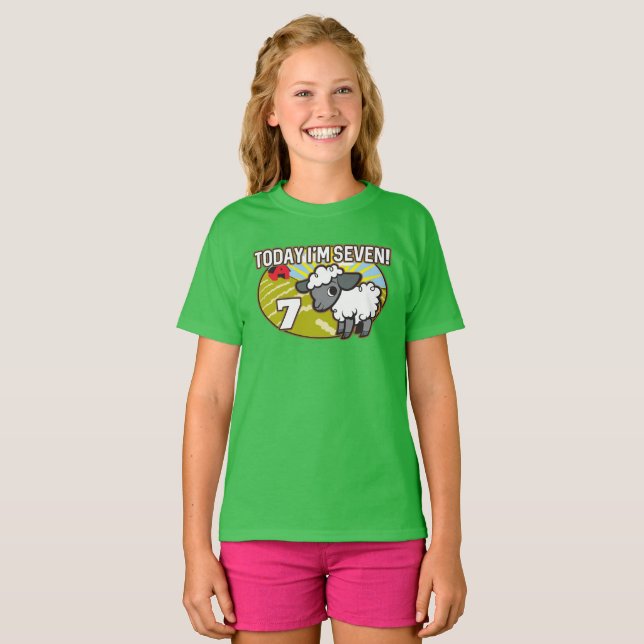Barn i dag är jag sju! Cute Lamb T Shirt (Hel framsida)