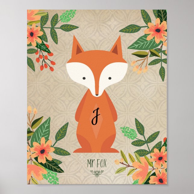 Barn i daghem poster monogram fox-blommigt (Framsidan)