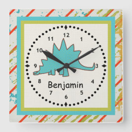 Barn i Dinosaur Wall Clock Blue Stegosaurus Fyrkantig Klocka