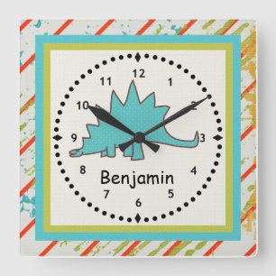 Barn i Dinosaur Wall Clock Blue Stegosaurus Fyrkantig Klocka