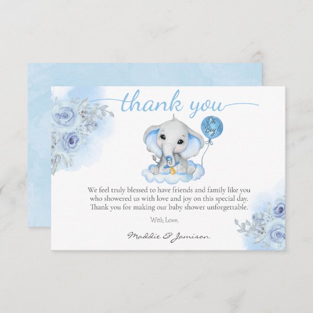 Barn i Elephant Watercolor Blommigt Shower Tack Kort (Fram/baksida)