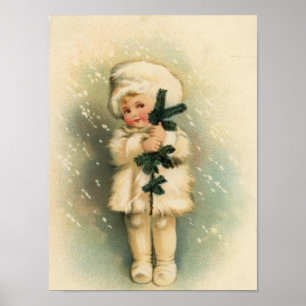 Barn i ett snöstormkort poster