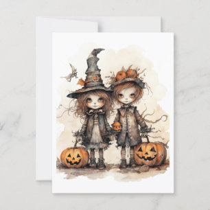 Barn i happy halloween vykort