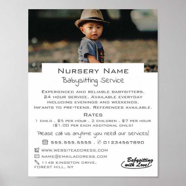 Barn i Hat, Babyvvakt, Daycare, Nursery Advert Poster (Framsidan)
