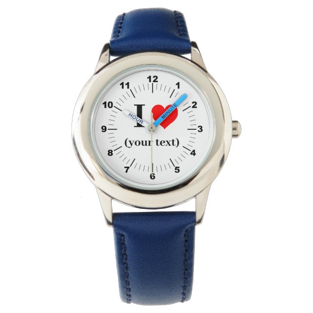 Barn I Hjärtstainless Steel Blue Number Armbandsur (Framsida)