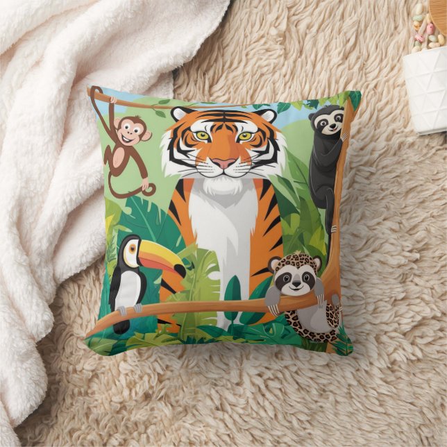 Barn i jungle Tiger Monkey Bird Kudde (Filt)