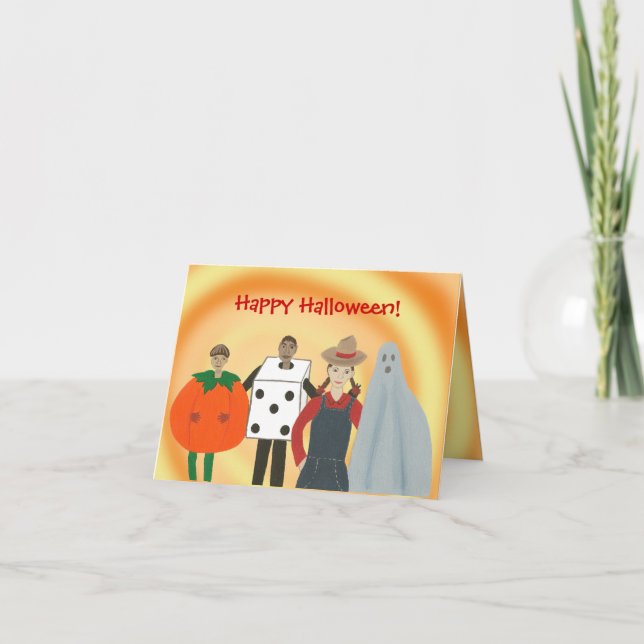 Barn i kostymer, Happy halloween-kort Kort (Framsida)