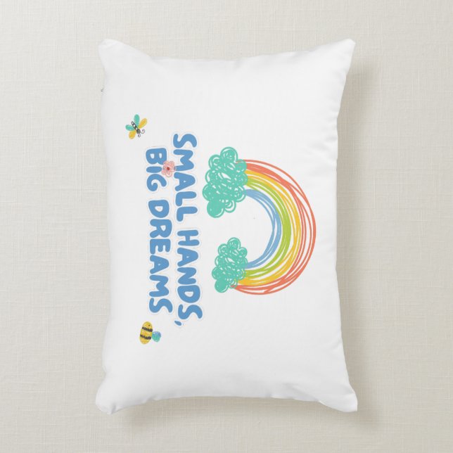 Barn i lycklig dag Small Händer, stora drömmar Prydnadskudde (Framsidan(Vertikal))