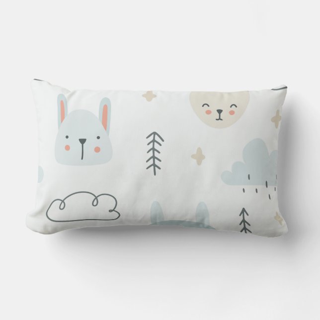 Barn i mönster med biteldockor lumbarkudde (Framsida)