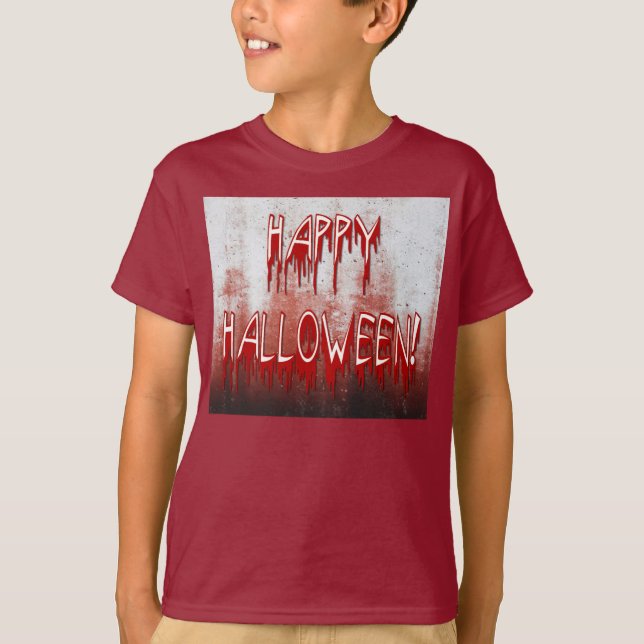 Barn i Nedfläckaden Happy halloween som lider av T Shirt (Framsida)