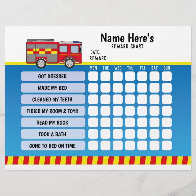 Barn i Personligen Reward Chart Fire Lastbil Plann Reklamblad (Framsidan)