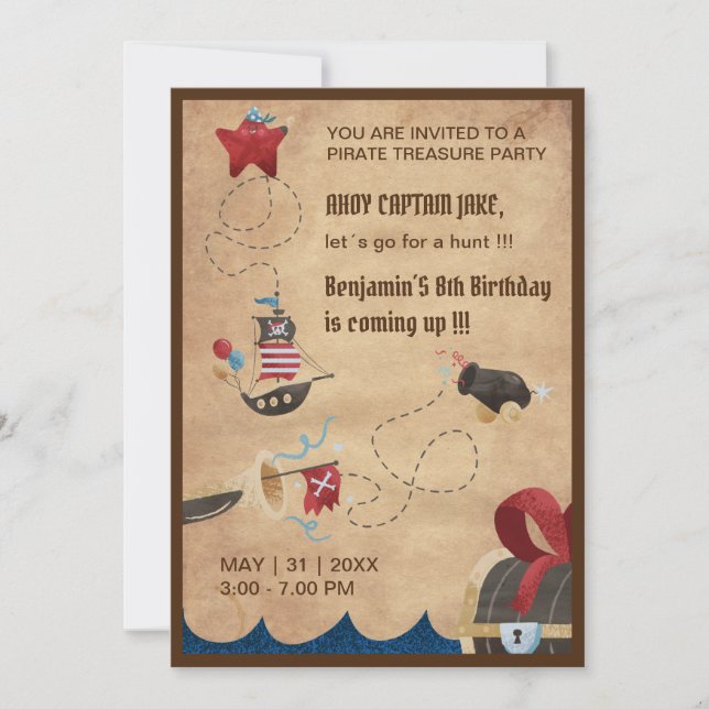 Barn i skattetjänstjakt i pirat inbjudningar (Framsida)