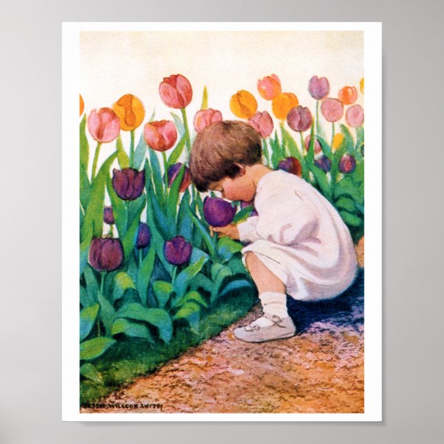 Barn i Tulip Blomsterträdgård, Jessie Willcox Smit Poster (Framsidan)