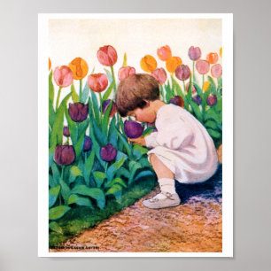 Barn i Tulip Blomsterträdgård Jessie Willcox Smith Poster
