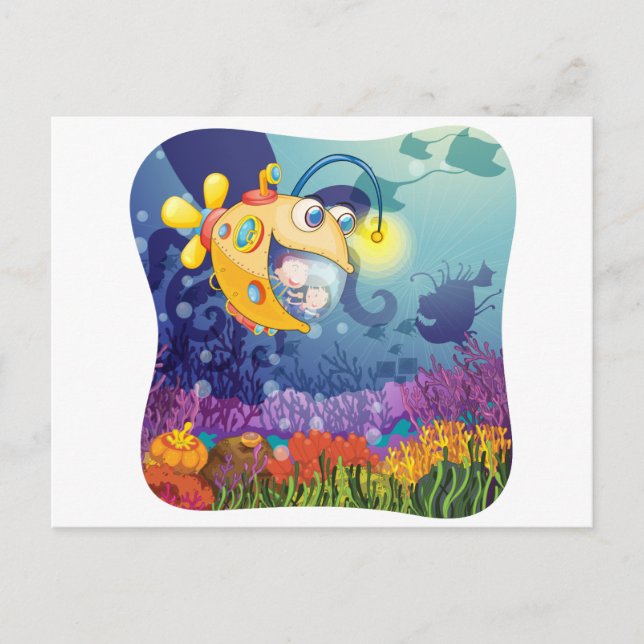 Barn i ubåten under vatten vykort (Framsida)