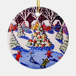 Barn Ice Skate-julrundan Ornament