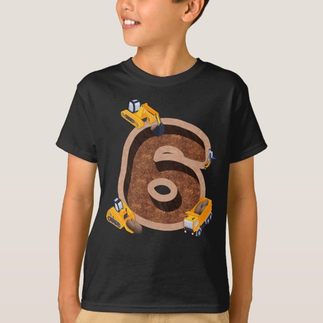Barn Im 6 och Grävande 6 år Boys 6e Birthday T Shirt (Framsida)