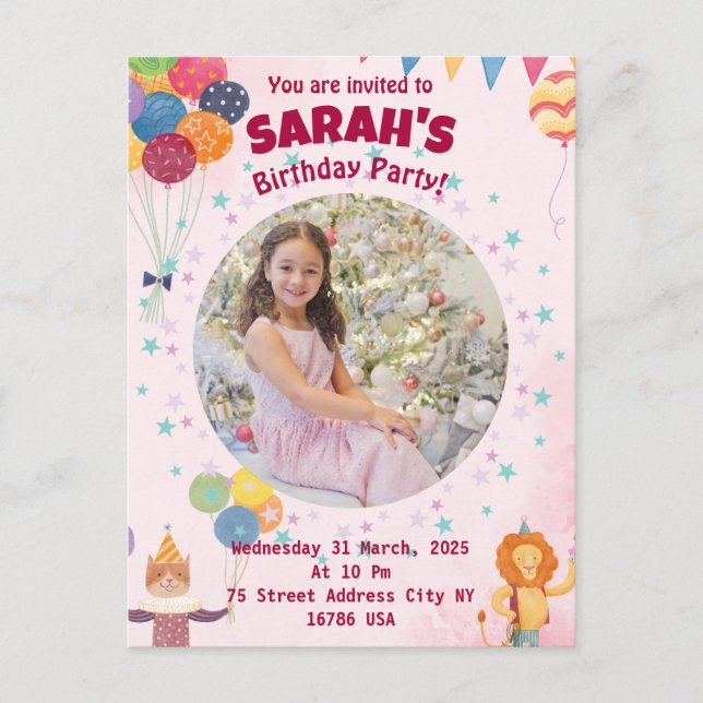 barn inbjudan födelsedagsfest (flicka) (Framsida)