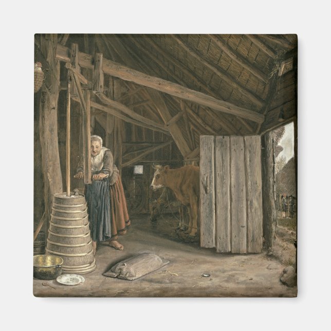 Barn Insida med ett Maid Churning Butter Magnet (Framsidan)