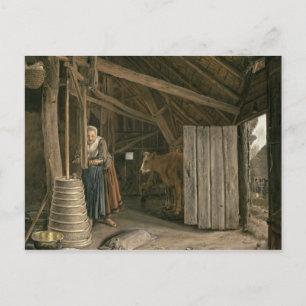 Barn Insida med ett Maid Churning Butter Vykort