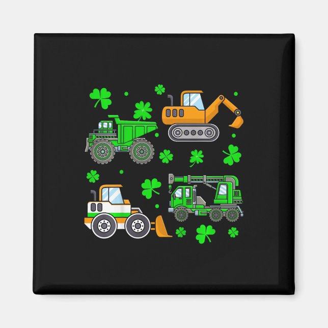 Barn Irländsk Konstruktionsbil Kran St Patricks Da Magnet (Framsidan)
