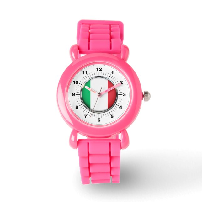 Barn Italien Flagga Rosa Glitter Strap Watch Armbandsur (Framsida)