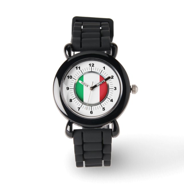 Barn Italien Flagga Strap Watch Silver Glitter Armbandsur (Framsida)