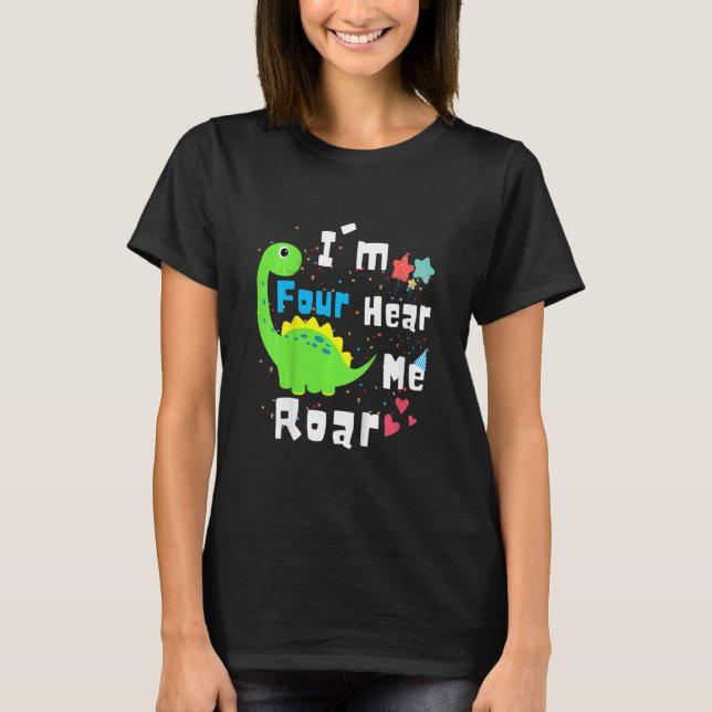 Barn jag är fyra år med Roar Dinosaur 4e födelseda T Shirt (Framsida)
