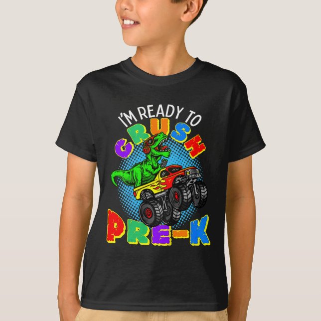 Barn jag är Redo till Crush Pre K Dinosaur Monster T Shirt (Framsida)