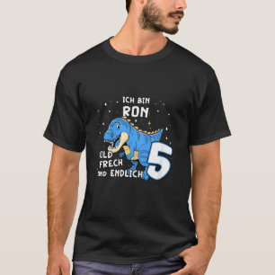 Barn jag är Ron äntligen 5 Blå Dino TRex Barn tysk T Shirt