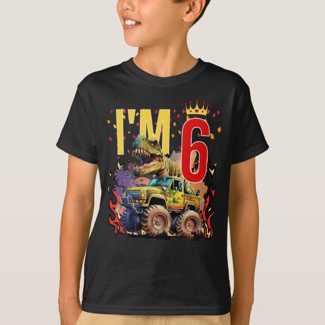 Barn jag är sex 6E Fire Dinosaurs Birthday Boy Gif T Shirt (Framsida)