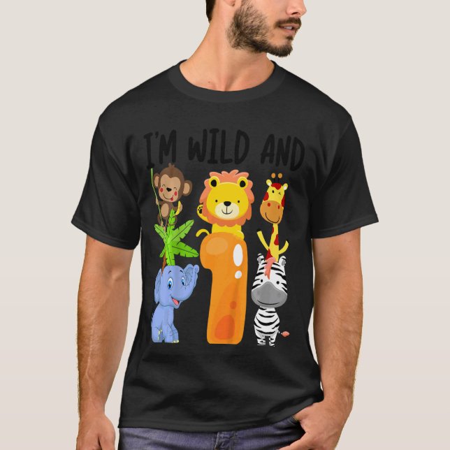 Barn jag är Vild och 1 zoo 1:a födelsedagen Safari T Shirt (Framsida)