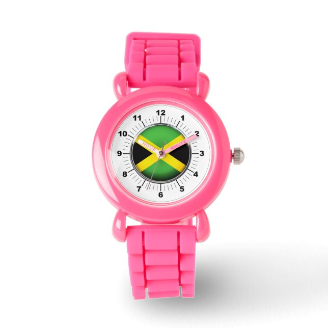Barn Jamaica Flagga Rosa Glitter Strap Watch Armbandsur (Framsida)