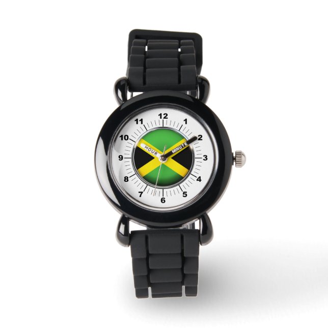 Barn Jamaica Flagga Silver Glitter Strap Watch Armbandsur (Framsida)