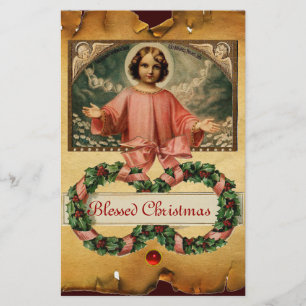BARN JESUS MED ÄNGLAR OCH CHRISMAS KRONA BREVPAPPER