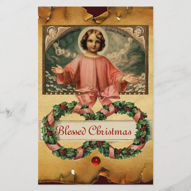 BARN JESUS MED ÄNGLAR OCH CHRISMAS KRONA BREVPAPPER (Framsida)