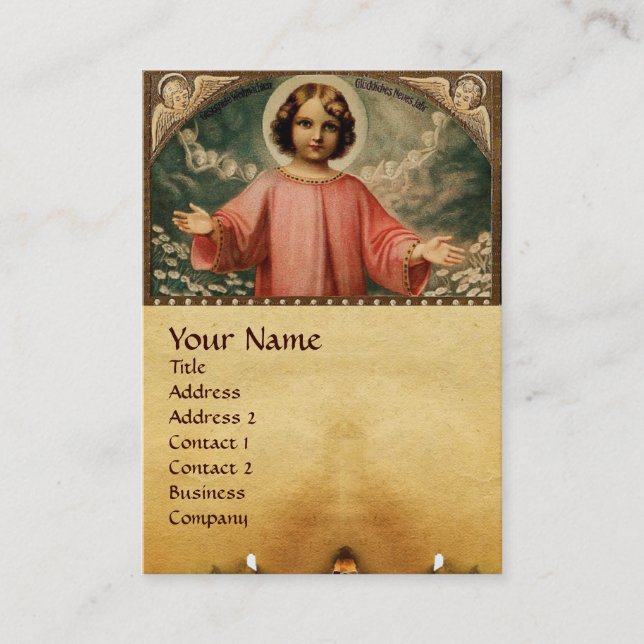 BARN JESUS MED ÄNGLAR OCH CHRISMAS KRONA VISITKORT (Framsida)