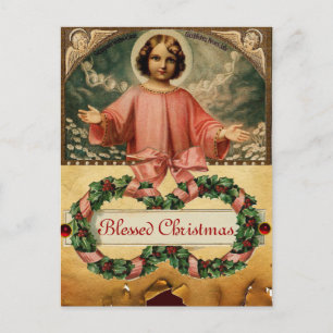 BARN JESUS MED ÄNGLAR OCH CHRISTMAS KRONA HELG VYKORT