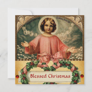 BARN JESUS MED ÄNGLAR OCH CHRISTMAS KRONA INBJUDNINGAR